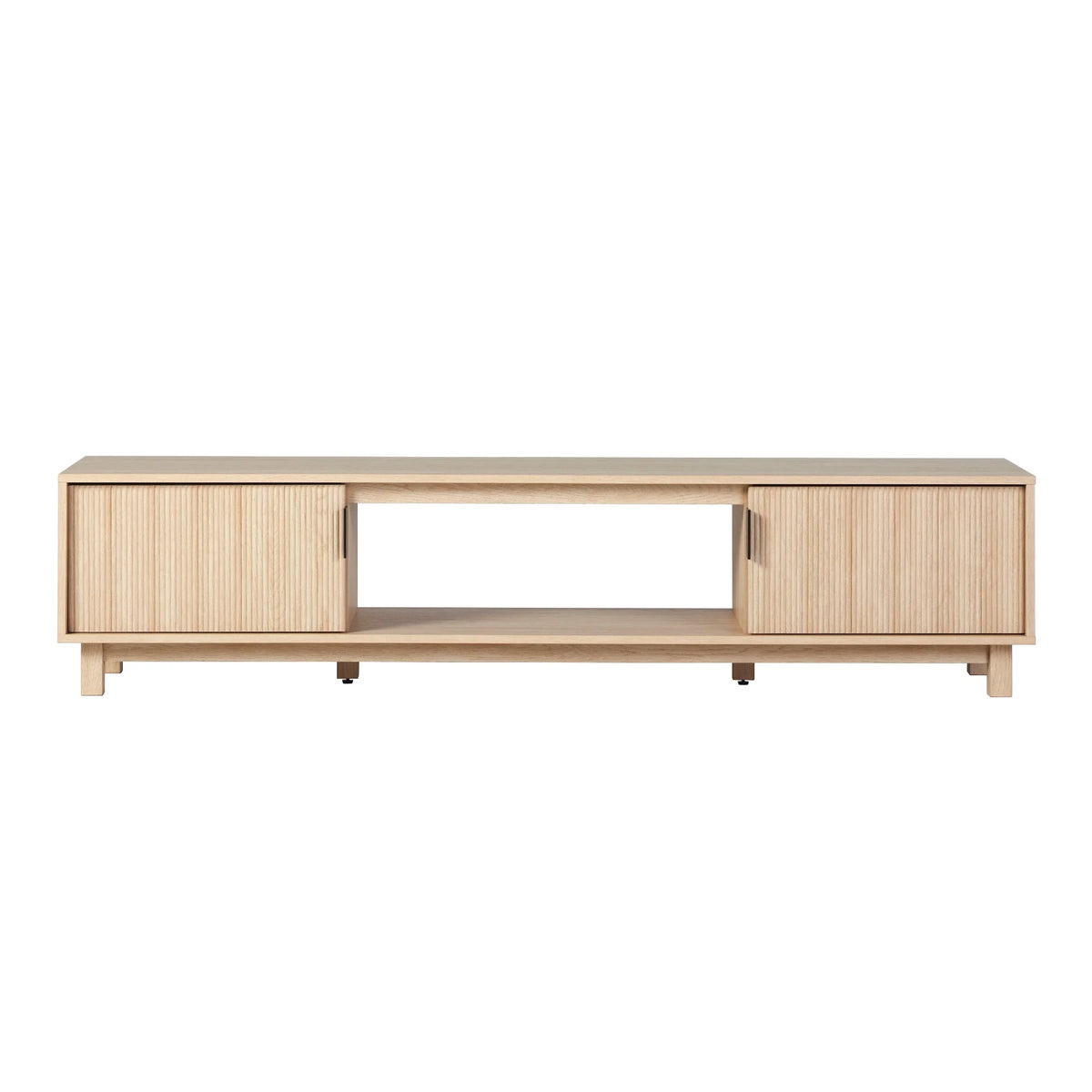 Walker Edison Mid-Century Modern Reeded 2-Door TV Stand for TVs up to 80��, Coastal Oak