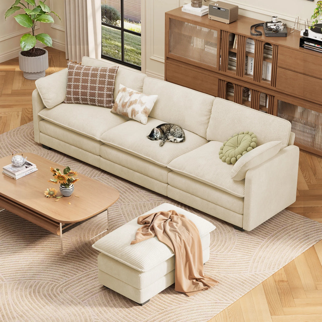 Lofka 110�� Modular Sectional Sofa Bed with Double Layer Cushions and Movable Ottoman, Modern Comfy Cloud Couch for Living Room, DIY Combination, Green