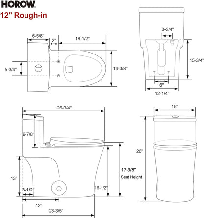 HOROW Compact One Piece Toilet with Comfort Seat ADA Height 17.3" Elongated Dual Flush 0.8/1.28 GPF