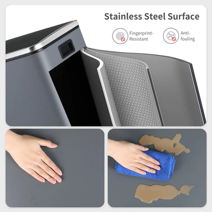 LAZY BUDDY Dual Garbage Can, Stainless Steel 16 Gallon Step Kitchen Trash Can with Soft-Close Lid, Double Compartment Garbage Recycling Bin
