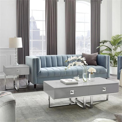Posh Living Mano 2-Drawers Stainless Steel Base Coffee Table - Light Gray/Chrome