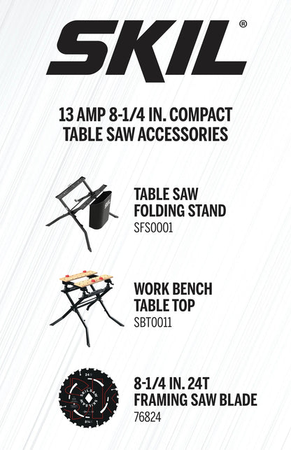 SKIL TS6328-00 13 Amp 8-1/4" Compact Portable Jobsite Table Saw with Rack and Pinion Rip Fence
