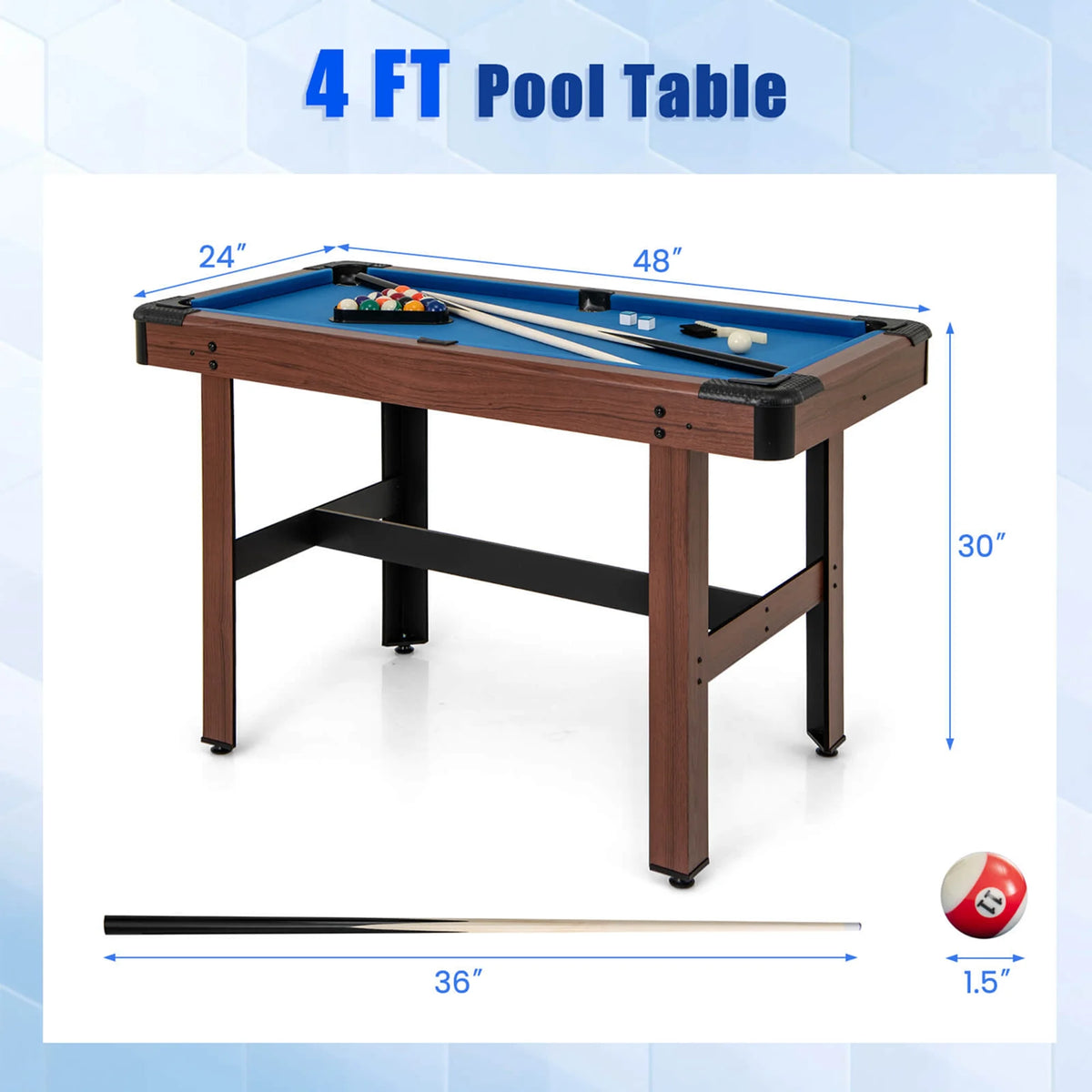 Costway 48" Pool Table for Kids & Adults with Full Set of Balls 2 Cue Sticks 2 Chalks Green