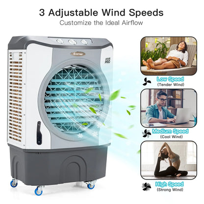 45L Evaporative Air Cooler 3-in-1 Swamp Cooler w/Large Water Tank & Washable Filter