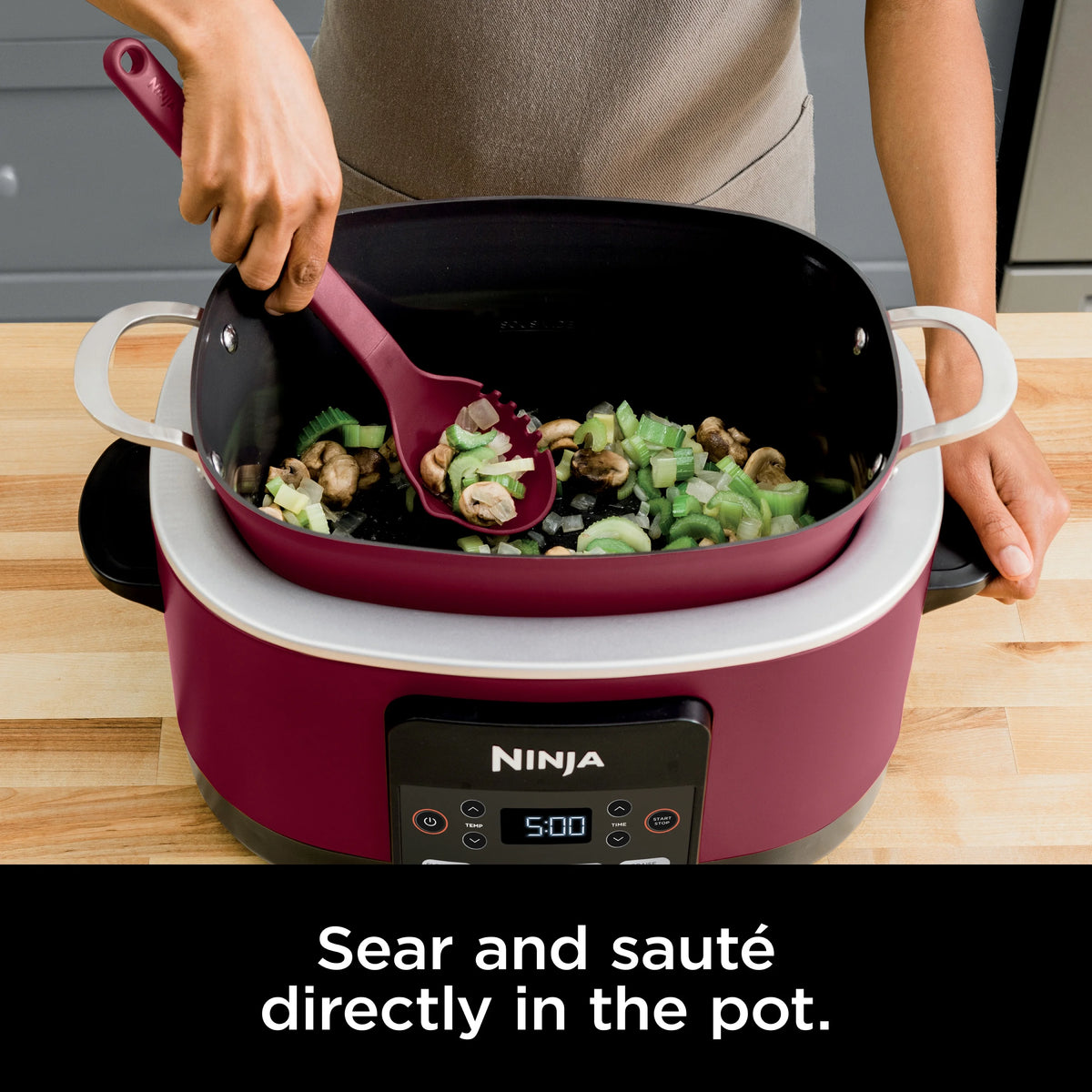 Ninja Foodi Possible Cooker, 8.5 Quart, 6-in-1 Multi-Cooker, Slow Cooker, Steamer, Glass Lid Integrated Cooking Utensil, Nonstick, Oven Safe Pot to 500°F, Cherry Tarte, MC1000WM