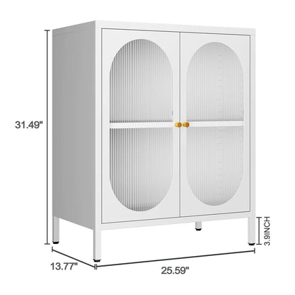 Small 2 Transparent Door Metal Storage Side Buffet Cabinet for Bed Room,Living Room,Entryway,Hallway,Home,Hotel,Office,Garage,Kitchen,1 Removable Shelf.