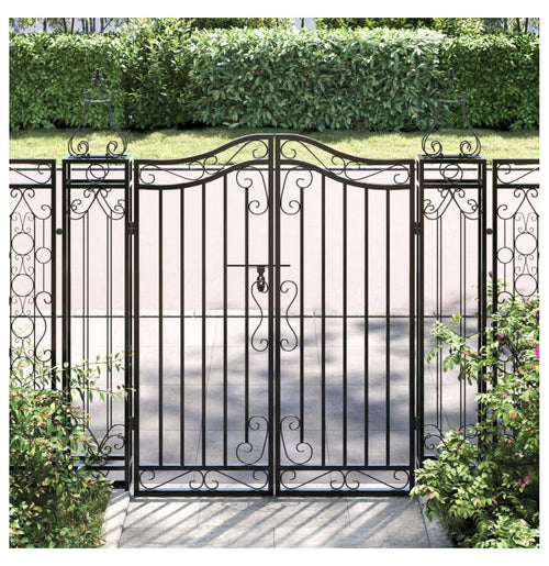 Wrought Iron Garden Gate - 47.6" Black Ornamental Fence Gate with Posts - Outdoor Entryway for Yard, Patio, and Garden - Lockable & Durable