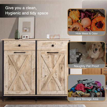 Eclife 20 Gallons Double Tilt Out Trash Cabinet Wood Tabletop, Upgrade Gray, WB010GY