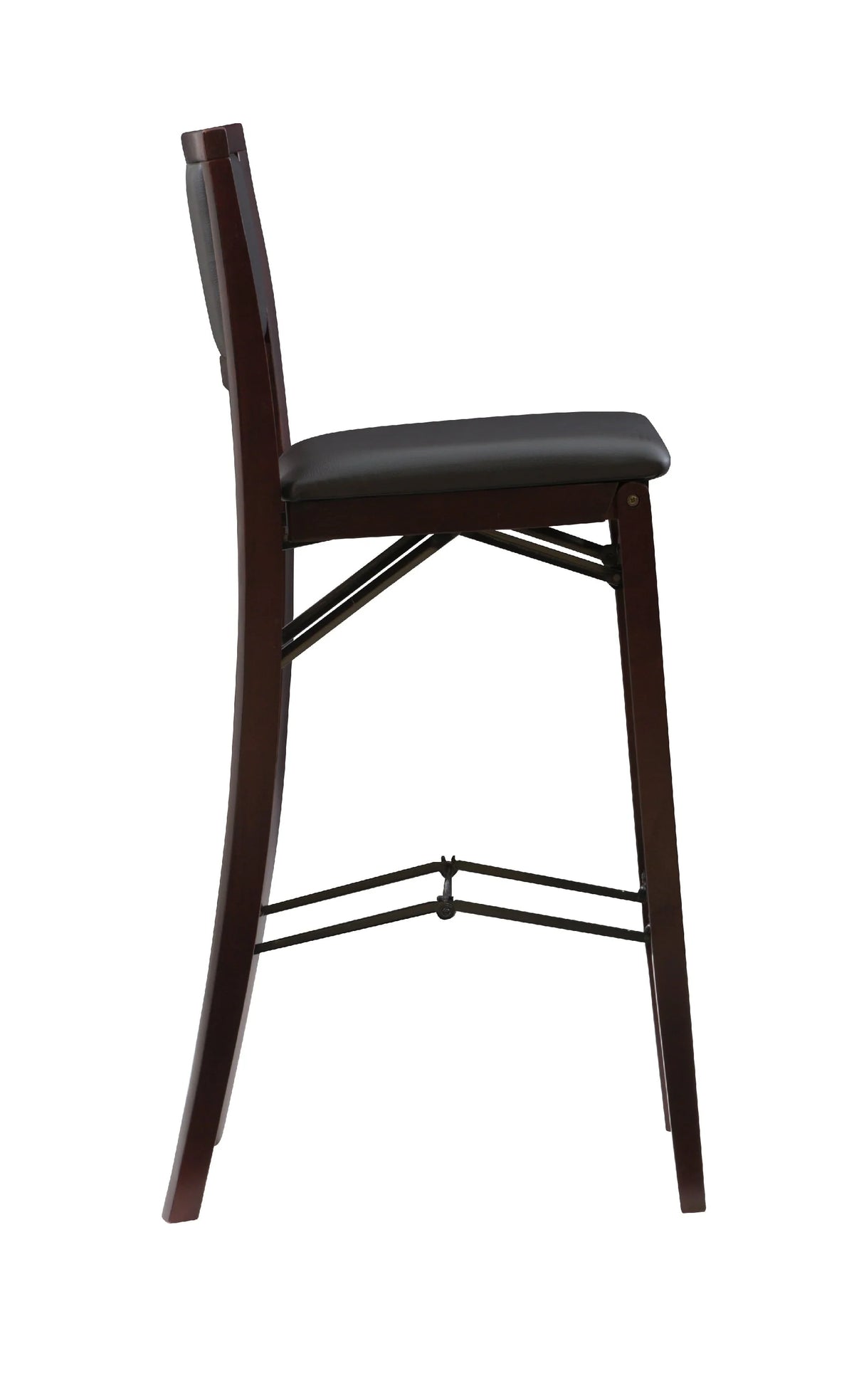 Linon Kristle Folding Padded Bar Stool, 30" Seat Height, Espresso Finish with Dark Brown PVC Fabric