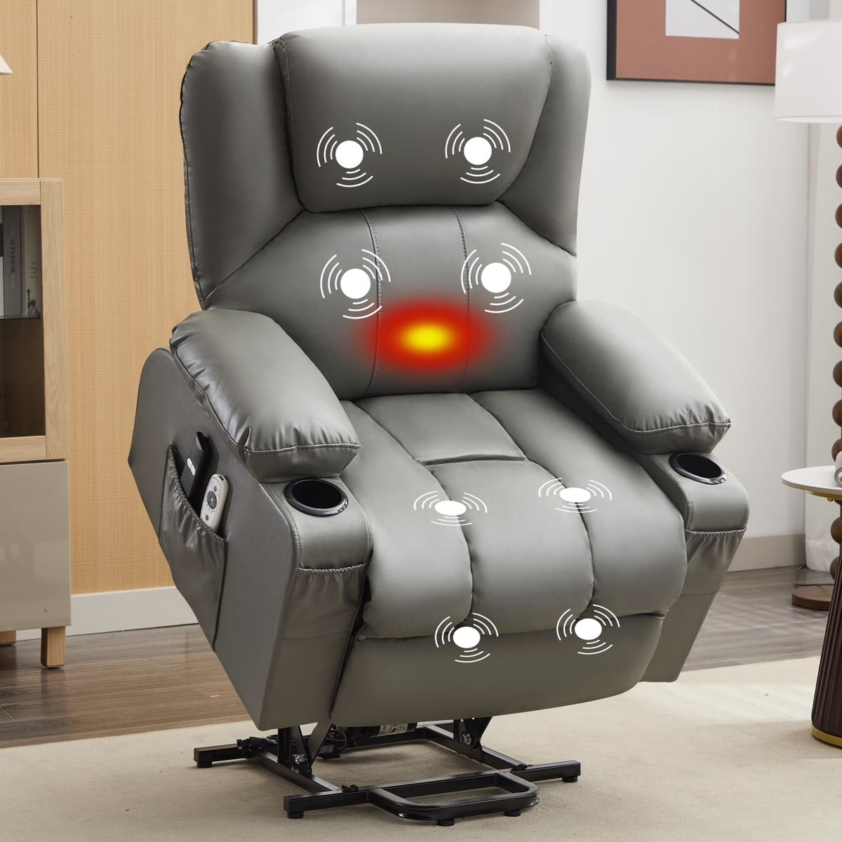 JONPONY Power Lift Recliner Chair Recliners for Elderly with Heat and Massage Recliner Chair for Living Room with Infinite Position and Side Pocket,USB Charge Port,Black