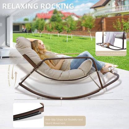 RADIATA Oversized Rocking Chair with Footrest, RADIATA Patio Papasan Rocking Recliner for Indoor Outdoor Use, Heavy Duty Wicker Lounge Chair, 450lbs, Beige
