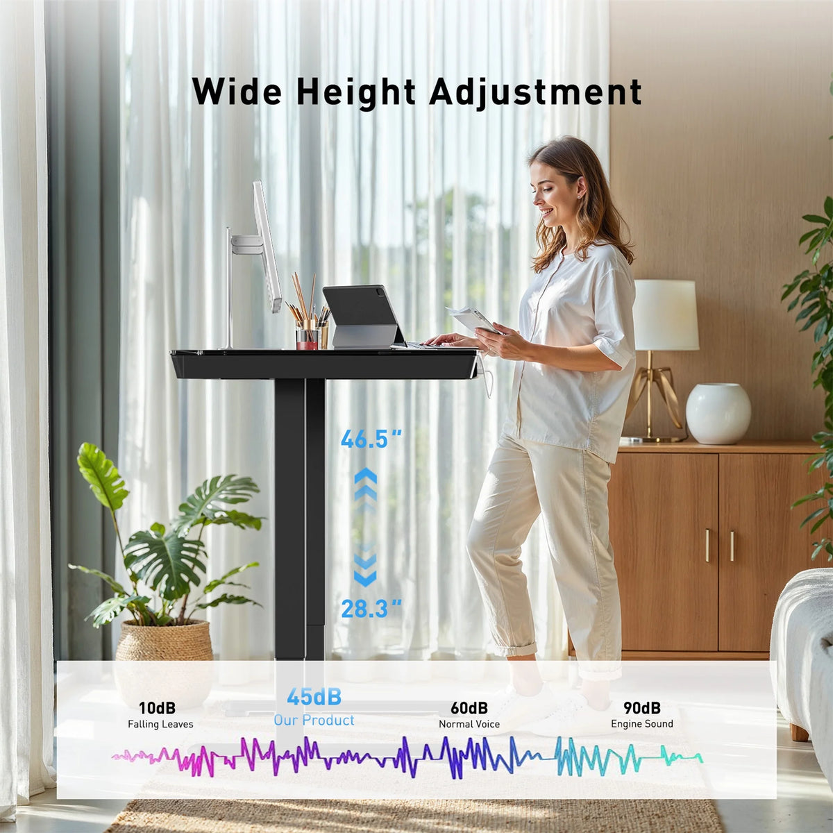 CHITOOMA Glass Top Electric Standing Desk with Drawer, 48'' x 24'' Electric Height Adjustable Desk with USB Charging Ports, Sit Stand up for Home Office