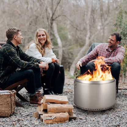 27 Inch Smokeless Fire Pit for Outdoor Wood Burning, Portable Stainless Steel Camping Stove with Stand, Unique Removable Ash Pan Design, H: 11.5 in, 26.9 lbs - Ideal for Camping