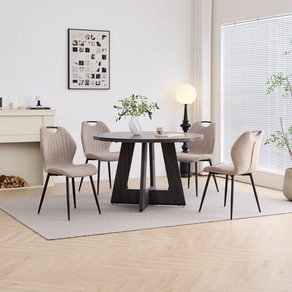 5 Piece 47'' Round Dining Table Chairs Set for 4, Farmhouse Gray Kitchen Table with 4 Boucle Mid Century Modern Dinning Room Chairs, Wood Dinner Table &Upholstered Chair Set of 4, Beige