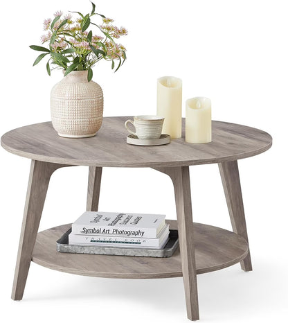 VASAGLE Round Coffee Table, 2 Tier Coffee Table with Storage, for Living Room, 31.5 x 17.7 Inches, Easy to Assemble, Honey Brown