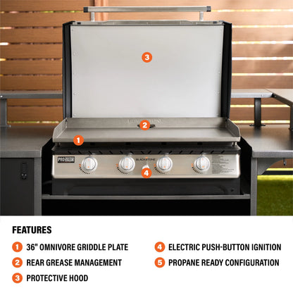 Blackstone Pro Series 4-Burner 36" Propane Omnivore Drop-in Outdoor Griddle with Hood