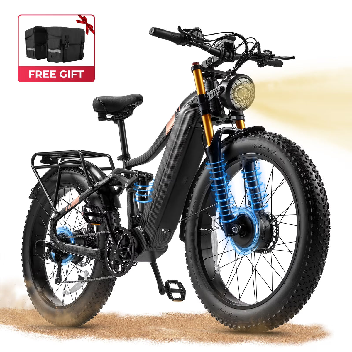 Dual Motors AWD 2000W Electric Bike for Adult 26'' UL2849 48V 30AH E-mountain bike 4.0 Fat Tire up to 35MPH&120Miles Long Range Off-road Ebike Dual Hydraulic Disc Brakes&Ful Suspension Electric Bicyc
