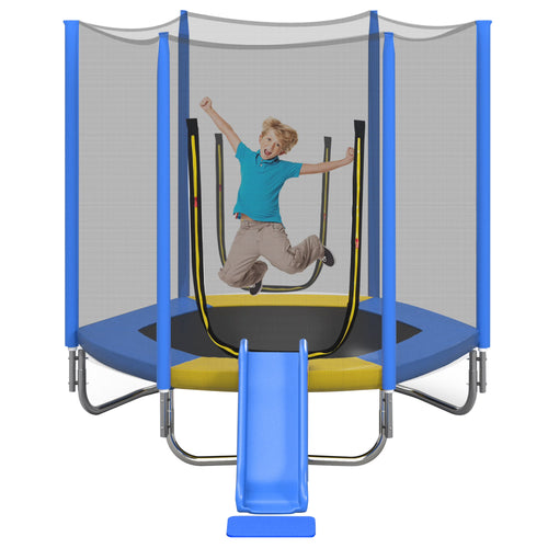 EUROCO  7FT Kids Trampoline with Safety Enclosure Net, Indoor Outdoor Trampoline with Slide,Ladder,Spring Pad,All-Weather Trampolines
