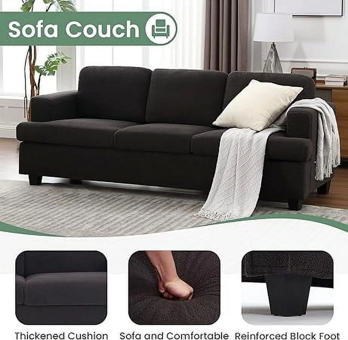 Techmilly Sofa,Comfort Modern Sofa,Extra Deep Seat,3 Seater,Living Room Apartment Lounge Sofa, Corduroy