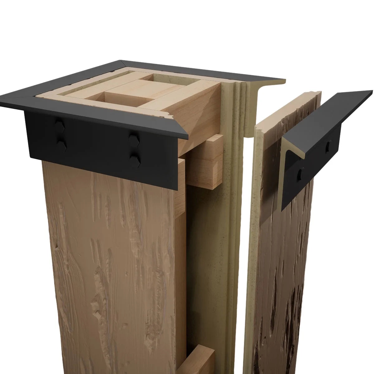 Ekena Millwork 6"W x 5'H Sand Blasted Endurathane Faux Wood Non-Tapered Square Column Wrap with Faux Iron Capital & Base