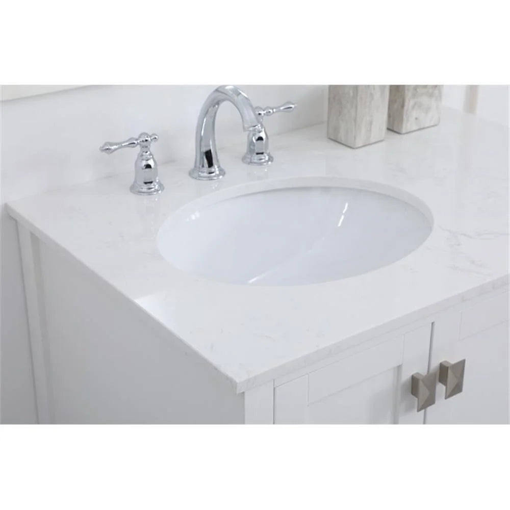 Elegant Decor Irene 32" Solid Wood and Stone Single Bathroom Vanity in White