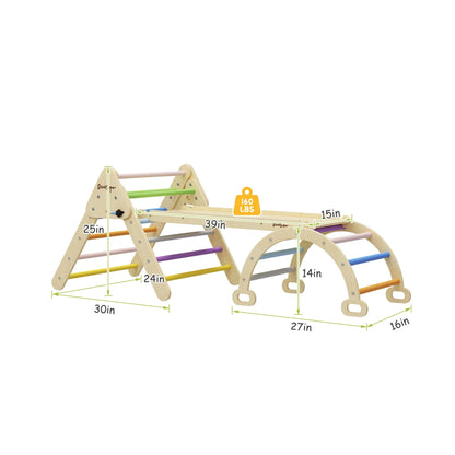 BanaSuper Colorful 3 in 1 Climbing Triangle Ladder with Ramp & Arch Foldable Wooden Triangle Climber Set Montessori Climbing Toys for Kids Ourdoor Indoor Playground Play Gym