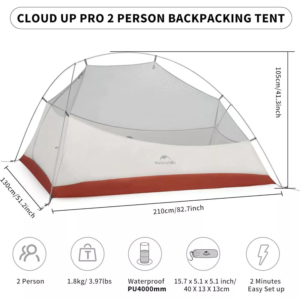 Naturehike 2 Person Tent Lightweight Backpacking Tent with Footprint - Free Standing Ultralight Camping Hiking Backpack Tents, 7.22×5.25ft, Sand