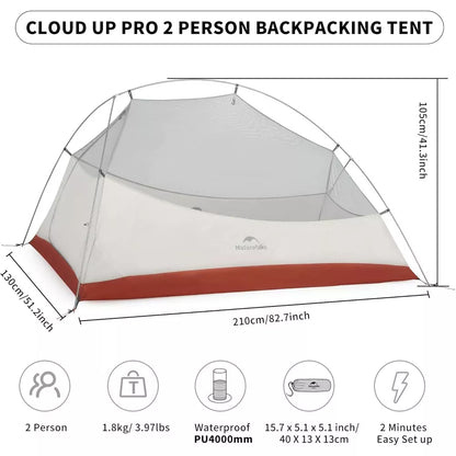 Naturehike 2 Person Tent Lightweight Backpacking Tent with Footprint - Free Standing Ultralight Camping Hiking Backpack Tents, 7.22×5.25ft, Sand