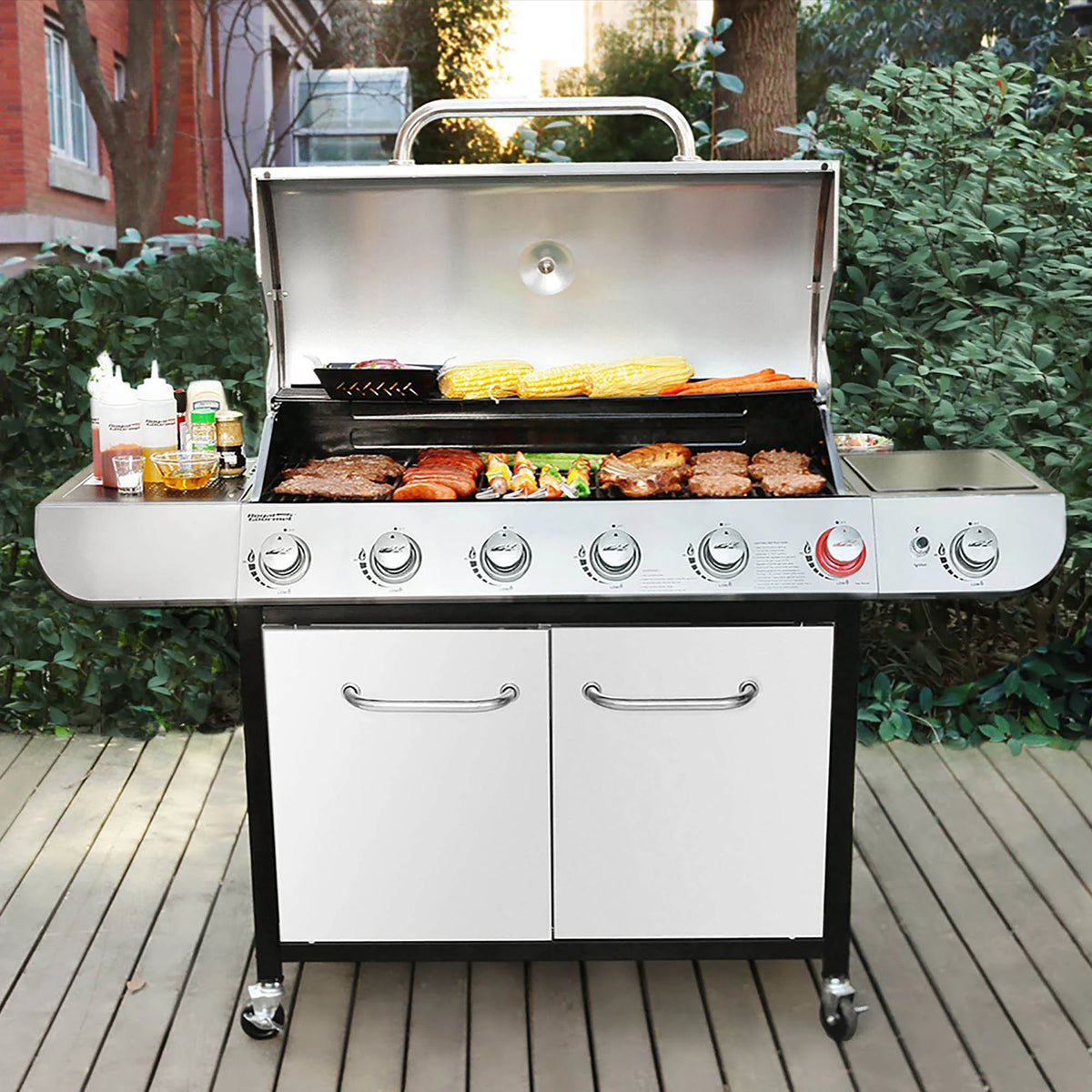 Gourmet SG6002 Classic 6-Burner 71000-BTU LP Gas Grill with Sear Burner and Side Burner, Stainless Steel