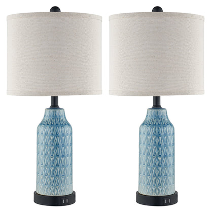 Cinkeda Table Lamp Set of 2 for Living Room Bedroom with USB Ports AC Outlet 3 Way Dimmable Touch Nightlight Farmhouse White Floral Nightstand Bedside Lamps