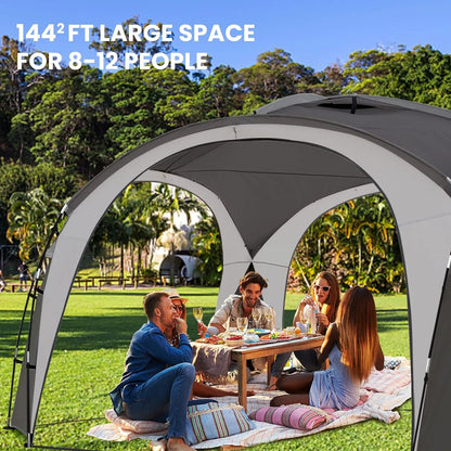 UNP Easy Beach Tent 12 X 12ft Pop Up Canopy UPF50+ Tent with Side Wall, Ground Pegs, and Stability Poles, Sun Shelter Rainproof, Waterproof for Camping Trips, Backyard Fun, Party Or Picnics (Gray)
