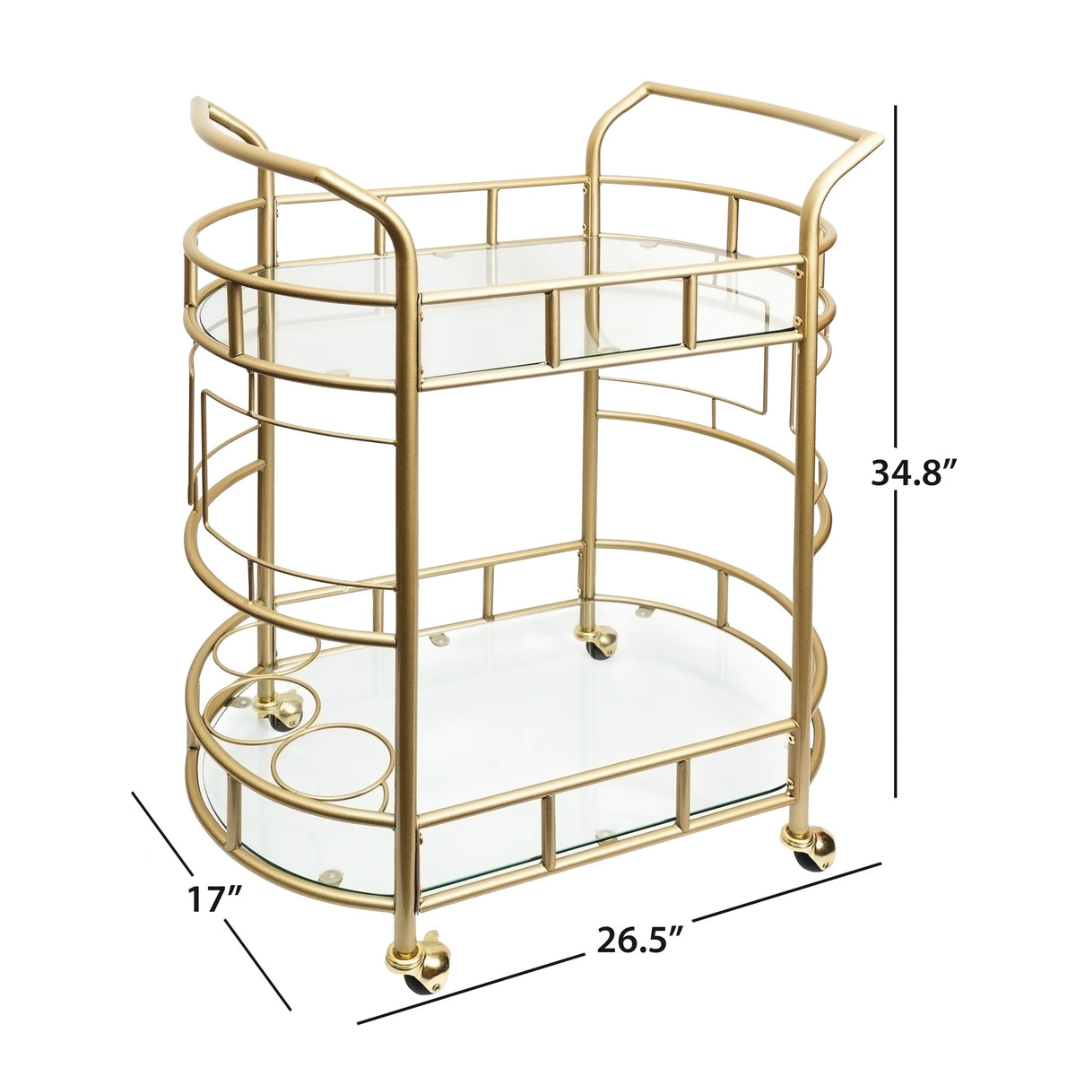 Better Homes & Gardens Fitzgerald Bar Cart with Matte Gold Metal Finish, 2-Tiers