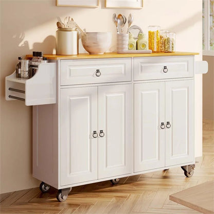 Lofka 52-Inch Kitchen Island with Storage on Wheels with Wood Drop Leaf, Ideal for Small Kitchens