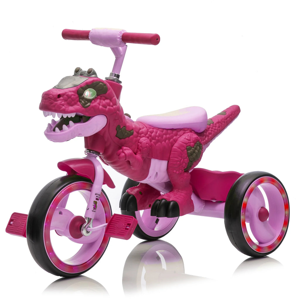 Xuanlur Kids Ride on Dinosaur Tricycle, Toddlers Kid Trike with Wide Flash Wheels, Anti-Slip Pedals, Rear Basket, Music & LED Lights, Toddler Bike Toys Gift for 3-6 Year Old Boys & Girls (Green)