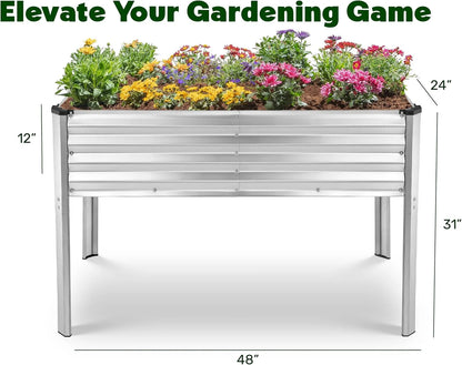 Galvanized Raised Garden Beds Outdoor with Legs // 48��24��31in Elevated Planter Box for Vegetables, Flowers (Silver) // Large Metal Garden Bed for Backyard Patio Gardening
