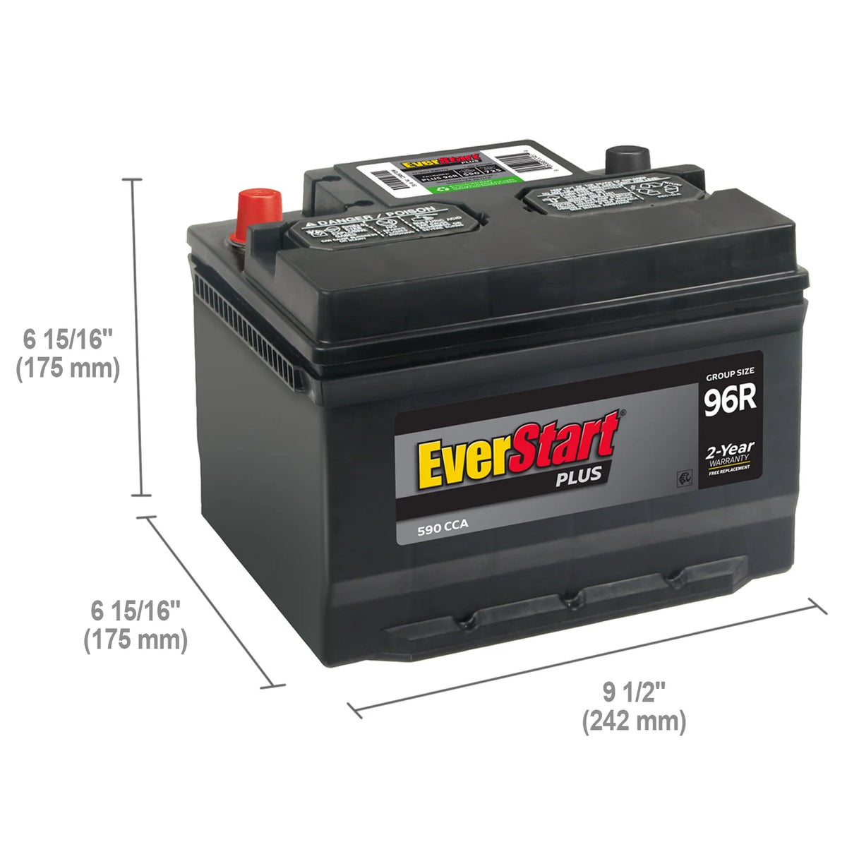 EverStart Plus Lead Acid Automotive Battery, Group Size 96R 12 Volt, 590 CCA