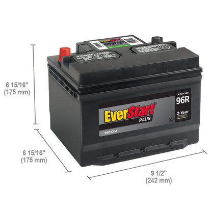 EverStart Plus Lead Acid Automotive Battery, Group Size 96R 12 Volt, 590 CCA