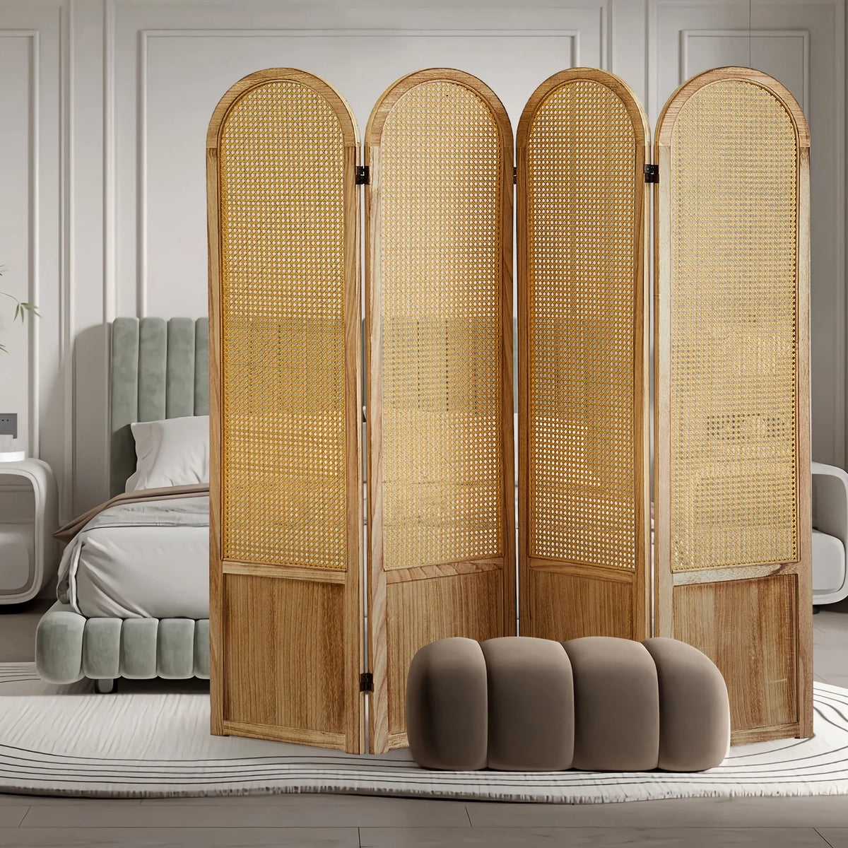 Aletheiawu 6 Panel Rattan Room Divider and Folding Privacy Screens, No Installation Required, Black
