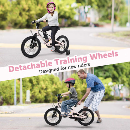 Costway 16 Inch Children Bicycle with Training Wheels & Double Disc Brakes Adjustable Seat Magnesium Alloy Blue