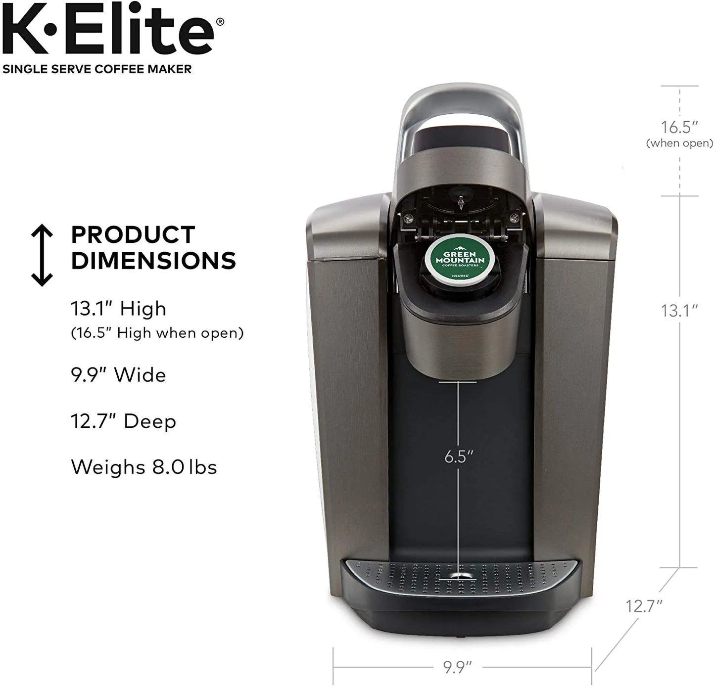 Keurig K-Elite Coffee Maker, Single Serve K-Cup Pod Coffee Brewer, With Iced Coffee Capability, Brushed Slate