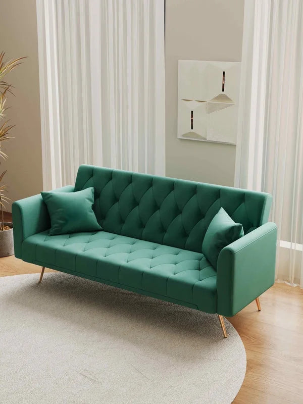 FFH Modern Corduroy Futon Sofa Bed with Adjustable Backrest,Convertible Loveseat Sleeper,Soft Couch with Drop-Down Table and Cup Holder for Living room,Pink