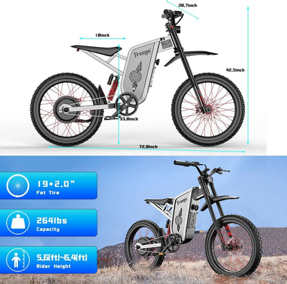 6000W(Peak) Motor 60V/30Ah Battery Freego X2Pro Electric Motorcycle for Adults, Electric Bike ,50MPH/7 Speed Off Road Electric Bicycle,19x2 Full Suspension/Four-Piston Hydraulic Brake UL2849MTB