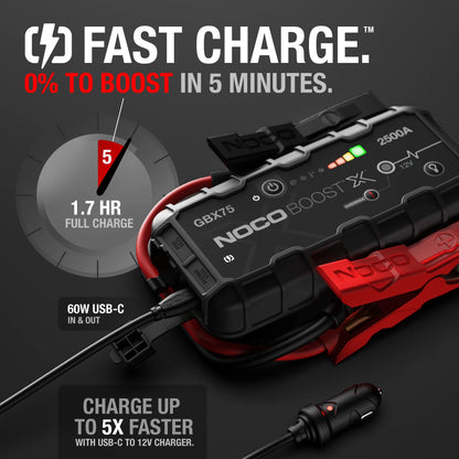 NOCO Boost X GBX75: 2500A 12V UltraSafe Portable Lithium Jump Starter