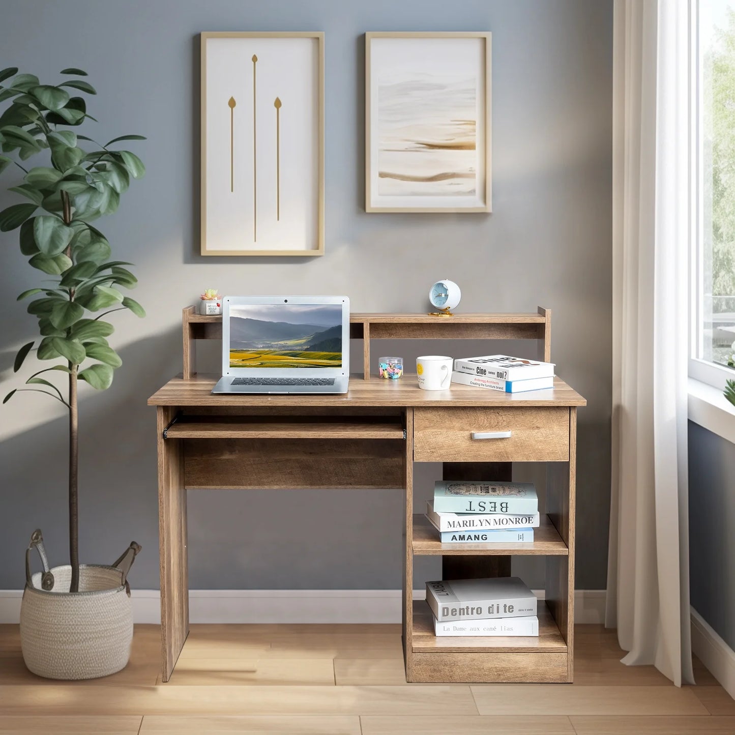 Ktaxon Computer Desk Home Office Workstation Laptop Table Drawer Shelf Furniture White