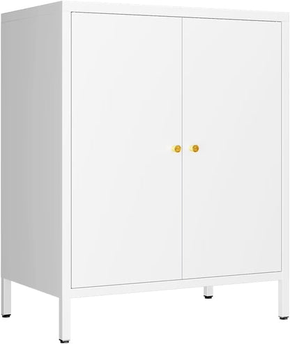 Small 2 Transparent Door Metal Storage Side Buffet Cabinet for Bed Room,Living Room,Entryway,Hallway,Home,Hotel,Office,Garage,Kitchen,1 Removable Shelf.