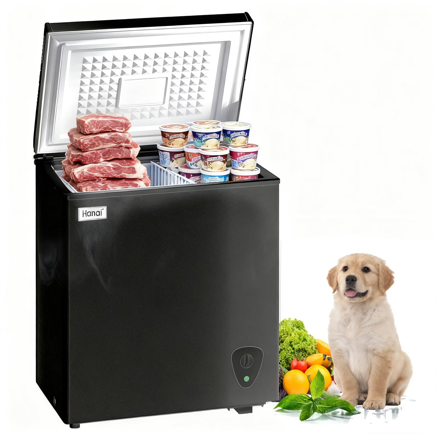 WANAI 3.5 Cubic Chest Freezer with Top Open Door,Removable Storage Basket,7 Gears Temp Control,Energy Saving,Black