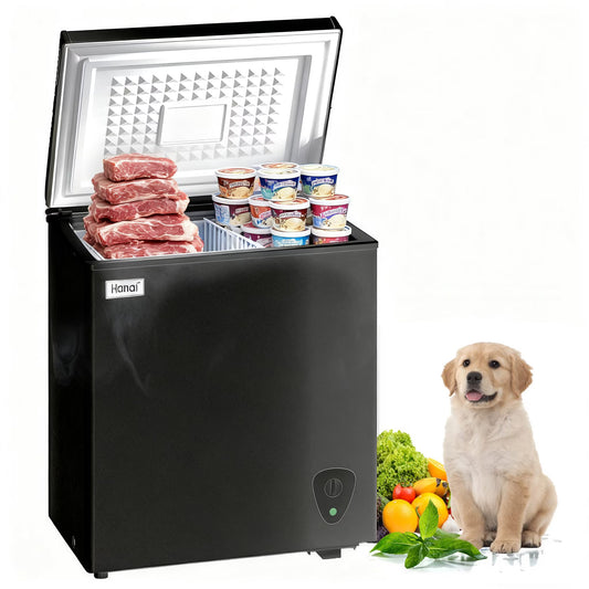 WANAI 3.5 Cubic Chest Freezer with Top Open Door,Removable Storage Basket,7 Gears Temp Control,Energy Saving,Black