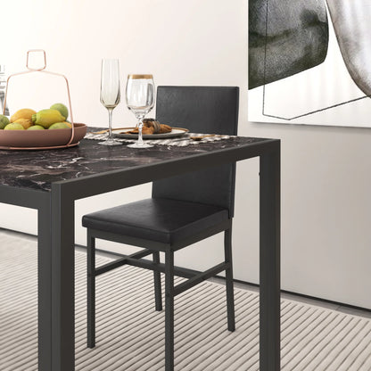 5 Piece Dining Set, Modern Dining Table and Chairs Set for 4, Counter Height Bar Table Set, Modern Pub Table with 4 Velvet Fabric Cushioned Stools, Faux Marble Dining Table & Stools Set, D9297