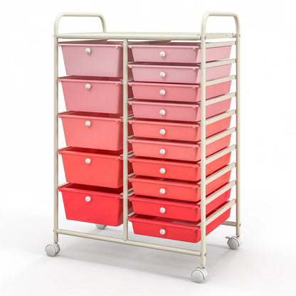 Costway 15 Drawer Rolling Storage Cart Tools Scrapbook Paper Office School Organizer White