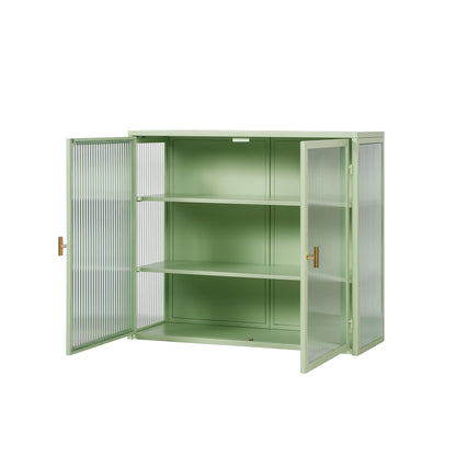 27.56"Modern Wall Cabinet with Glass Doors, Bathroom Cabinet with Featuring Three-tier Storage for Entryway Living Room, Bathroom or Dining Room, Mint Green